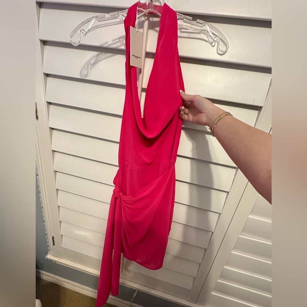Amanda uprichard hot pink mini dress with front tie